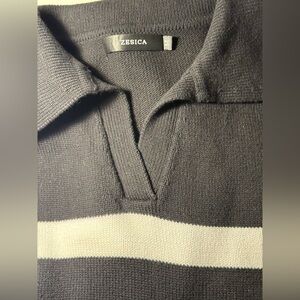 Zesica Black and White Knit Polo Sweater